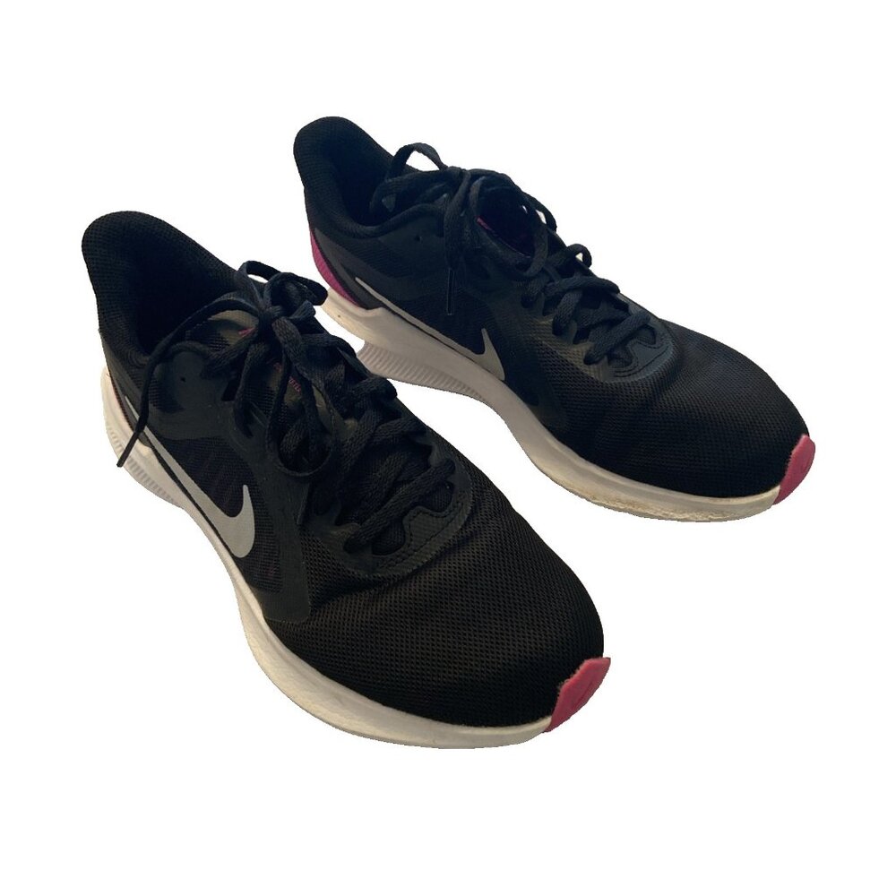 Nike Downshifter Running Shoes Womens Size 8.5 Black Pink silver logo C19986-004